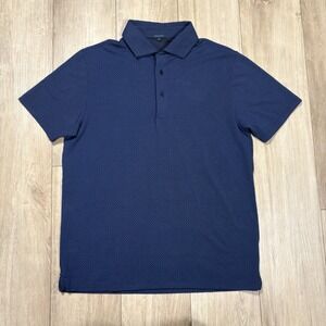 PATRICK ASSARAF Mens Medium Geometric Print Pima Cotton Spandex Polo Shirt Blue